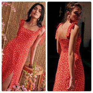 NWT Sezane Dorotha Dress in Coral Mini Flowers Size 38/US Size 6